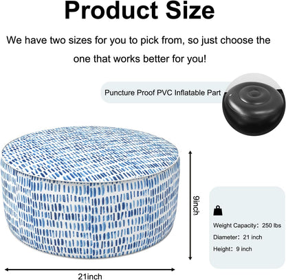 Inflatable Ottoman Stool D21 xH9 for Outdoor/Indoor Use, Water Repellent Patio Foot Rest Stool with Portable Handle,Round Pouf Ottoman Suitable for Garden,Deck and Camping - Pebble Blue