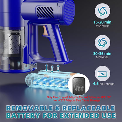 Cordless Vacuum Cleaner, 180° Bendable Wand Stick Vacuum Cleaners with Touch Screen, 8-in-1 Vacuum with Lightweight Rechargeable Battery, Longlasting Runtime for Home Hard Floor Low-Pile Carpet