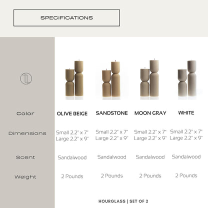 LAWA Hourglass Pillar Candle - Large Beautiful Handmade Pillar Scented Soy Wax Candle Elegant Bubble Aesthetic Candle Housewarming Gift Home Room Shelf Decor Idea Sandstone (Set of 2)
