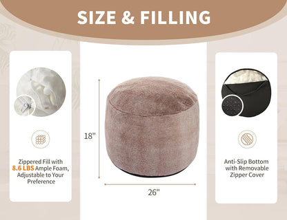 Round Pouf Ottoman 26 * 18" Small Ottoman Foot Rest Pouf Brown Foot Stools for Living Room Comfortable and Dirt Resistant Poofs/Ottomans Furniture Round Ottomans Floor Poufs for Home Decor