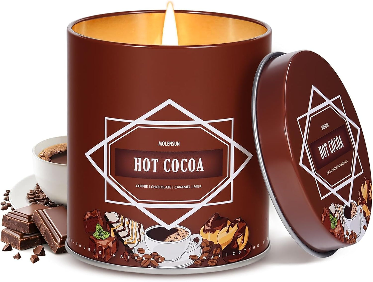 Hot Cocoa Fall Scented Candle – 9 oz Soy Wax in Travel-Friendly Reusable Tin, Non-Toxic & Clean Burning, 50-Hour Burn – Cozy Autumn Fragrance, Holiday Gift & Fall Decor for Women & Men