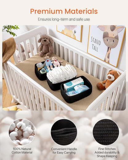 Small Woven Basket, 12 x 8 x 4.5 Inches, Storage Basket for Organizing, Cute Small Rope Shelf Closet Cube Storage Bins Baskets for Shelves, Dog Toy Gift Baskets Empty, 3 Packs, Black