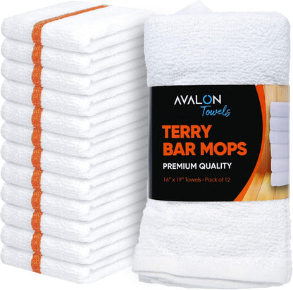 Avalon Towels Terry Bar Mop Towels (Value Pack of 12) Size 16"x19" – Absorbent and Durable, Multipurpose Cleaning Rags, Cotton Cleaning Cloths, Terry Cloth Rags, Reusable Shop Rag