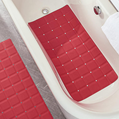 Foldable Silicone Bathtub Mat: Jumbo Size Heavy Duty Safety Bath Mat for Tub Without Suction Cups Non Slip Bath & Shower Mat for Textured, Reglazed, Refinished Tub (Crimson Red, 35.8 x 17.7)