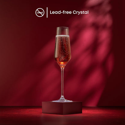 JoyJolt Champagne Glasses Layla Collection, Set of 4 – 6.7 oz Elegant Crystal Stemmed Champagne Flutes for Prosecco, Sparkling Wine, Mimosas, Cocktails, Weddings, Anniversaries, Parties