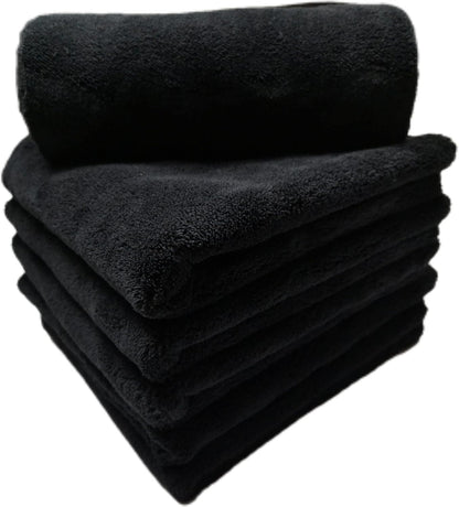 Plush Edgeless Microfiber Towel for Car, Soft Drying Wash Detailing Buffing Polishing Towel, 500 GSM 6PACK 16 x 16inches (Black, 6Pack)