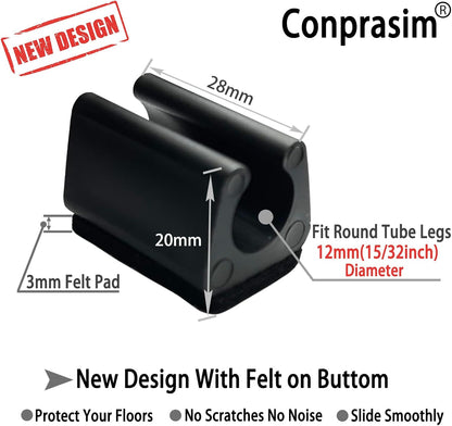 Rectangle U Shaped Chair Leg Tips Caps with Felt Pads,Furniture Feet Protector Slide Smoothly Glides No Scratches No Noise Protect Hardwood Floor,Fit 12mm(15/32inch) Diameter Tubular Leg (Black 24PCS)