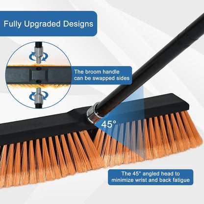 PBHEPJ 18 Inchs Push Broom Outdoor Heavy Duty, Shop Broom with 60" Long Bandle for Cleaning Outdoor or Indoor Tile, Garage, Shop, Deck, Concrete, Wood, Stone, Patio Floor, 2 Pack