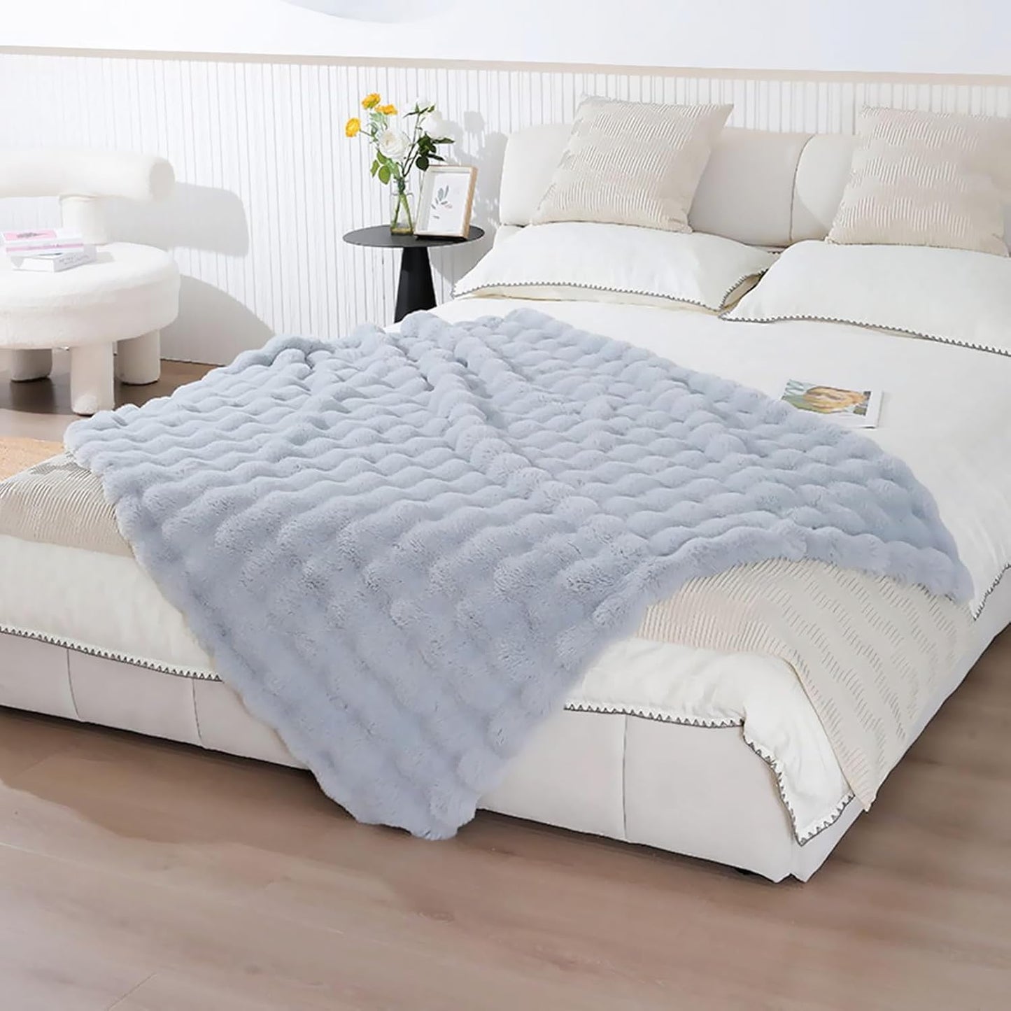 UKELER Plush Furry Throw Blanket Large Super Soft Fluffy Blankets Throws for Bed, Couch, Sofa, Office, Camping Plush Shaggy Faux Fur Blanket 60''x80'' Grey