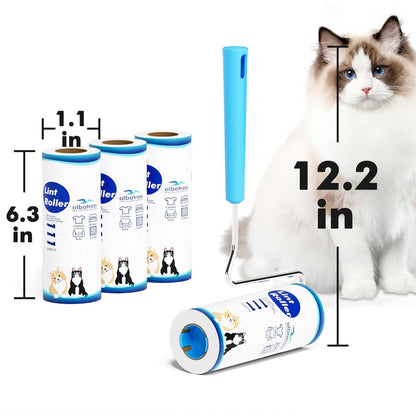 Large Surface Extra Sticky Lint Roller 6.3'', 444 Sheets Long Handle Pet Hair Removal, Dog and Cat Lint Remover for Clothes, Furniture, Carpet