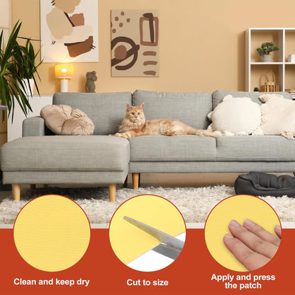 PATIKIL Leather Patches Tape for Furniture, 3.2 x 61 Inch Self Adhesive Vinyl Leather Repair Kit Cover Sheet for Couch, Sofa, Car Seats, Office Chair, Bright Yellow