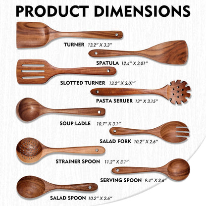 Wooden Spoons for Cooking 9 Pieces Set, Teak Wooden Kitchen Utensil Set, Wooden Cooking Utensils Spoons, Spatulas, Heat-Resistant, Lightweight & Durable, Perfect for Non-Stick Cookware