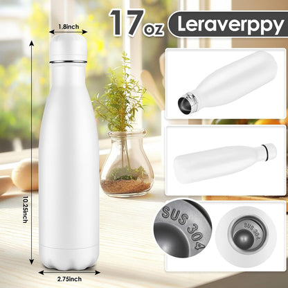 17oz Cola-Bottle Shaped Stainless Steel Leak-proof Water Bottle,Double Wall Vacuum Insulated Metal,Travel Mug For Sports Indoors & Outdoors,BPA-Free School Kids Flasks,White(12Pack)