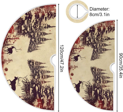 Vintage Red Elk Christmas Tree Skirt - 36 Inch Xmas Tree Mat for New Year Party Decorations