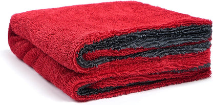 Greenfound Microfiber Towel for Cars, 1000GSM Car Drying Towel, Double Twist Pile & Edgeless Design, No Streaks, Scratches, or Water Spots, Soft and Absorbent, 18"×24", Red&Grey