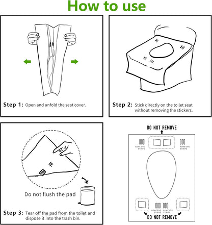 TenFans Toilet Seat Covers Disposable - 20 Count Individually Travel Pack - Sticker Free Faster Use - Waterproof XL Covers for Adults and Kids - Travel Accessories Public Restrooms, Camping, Airplane