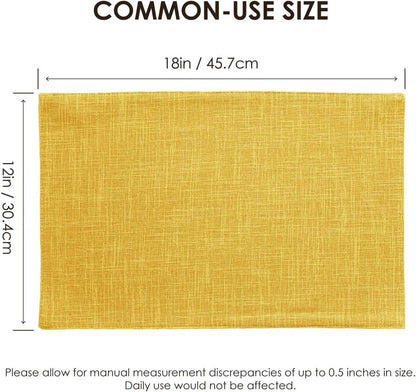 Placemats Set of 8, Bilayer Thickened Linen Place Mats Heat Resistant Machine Washable Wrinkle Free Carefully Selected Polyester Mats for Kitchen/Dining/Coffee Table (Yellow)