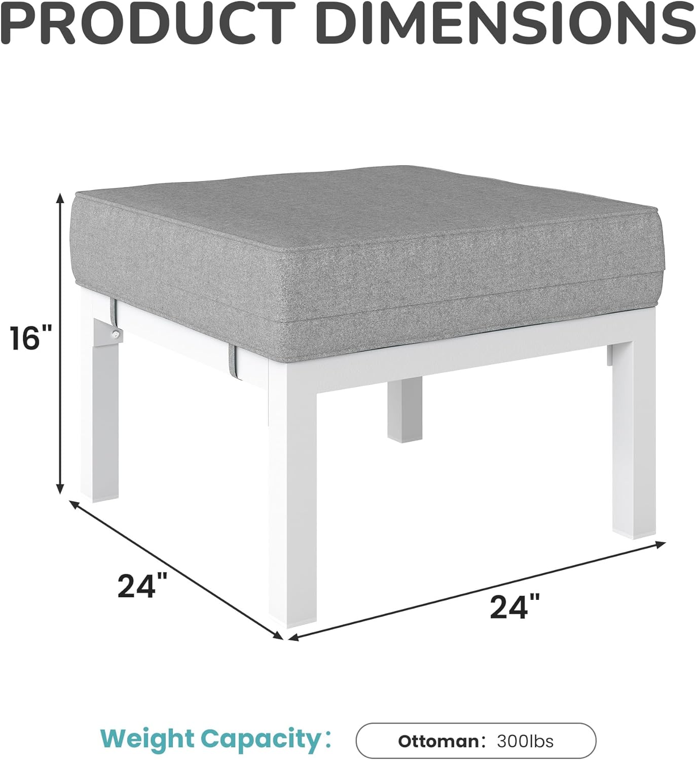 Solaste Outdoor Footstools Patio Ottoman Set of 2, Aluminum All-Weather Outdoor Footrest Seat with Removable Cushions, Patio Furniture Ottomans for Garden, Backyard, Poolside-White