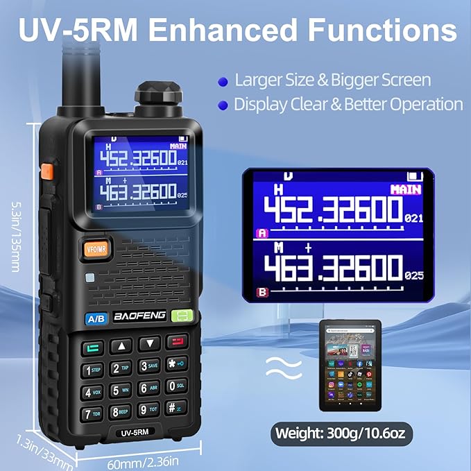 BAOFENG UV-5RM Radio-10W Handheld Radio Multi-Frequency Two Way Radio for Adults, Long Range Portable Ham Radio with 2500 mAh Type-C Charging Battery & Copy Frequency 999CH (1 Pack)