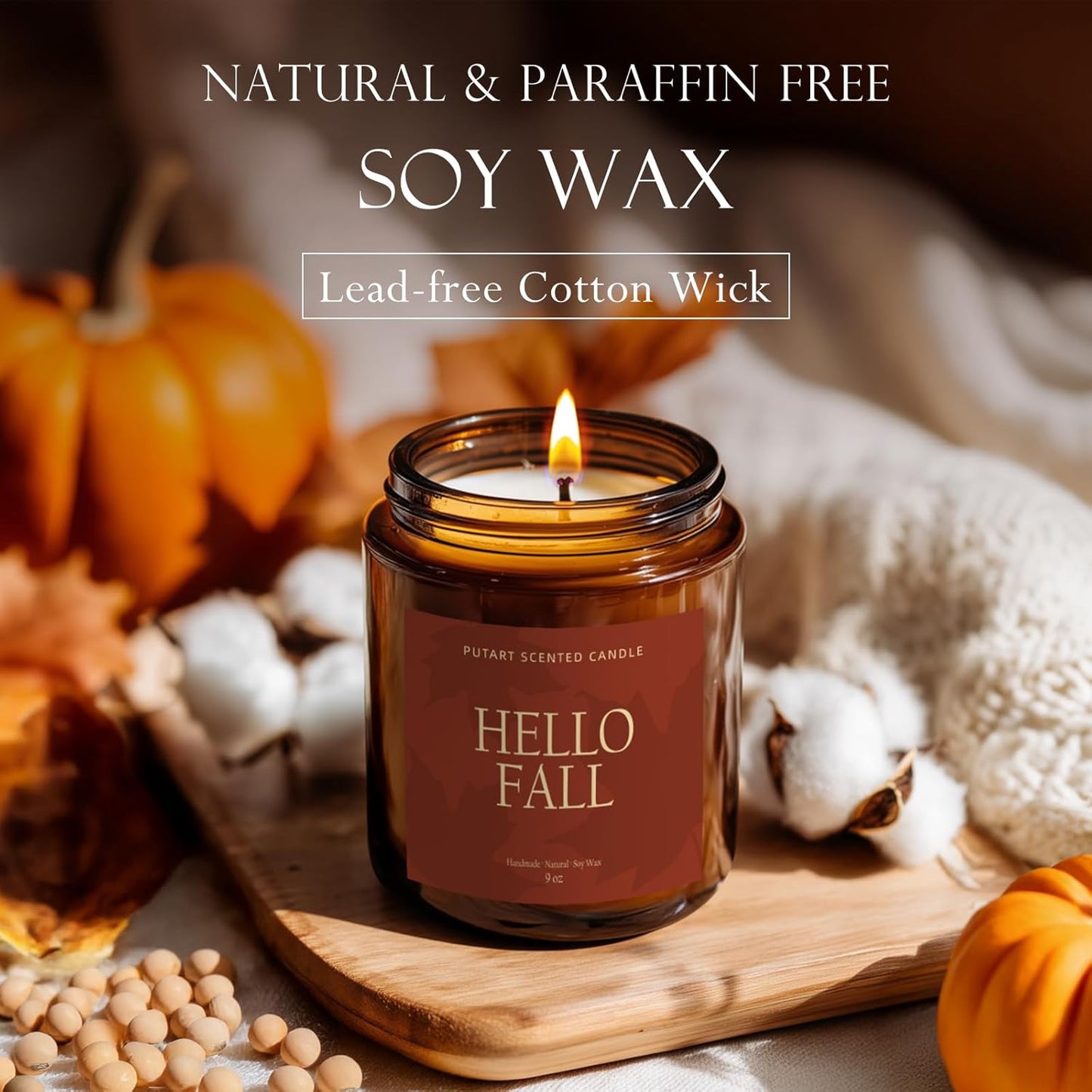 Pumpkin Spice Fall Candles for Home Scented, Natural Soy Wax Aromatherapy Non Toxic Pumpkin Candle with Long Lasting Burn, Halloween Autumn Candle Gifts for House Fragrance Decoration (9oz)
