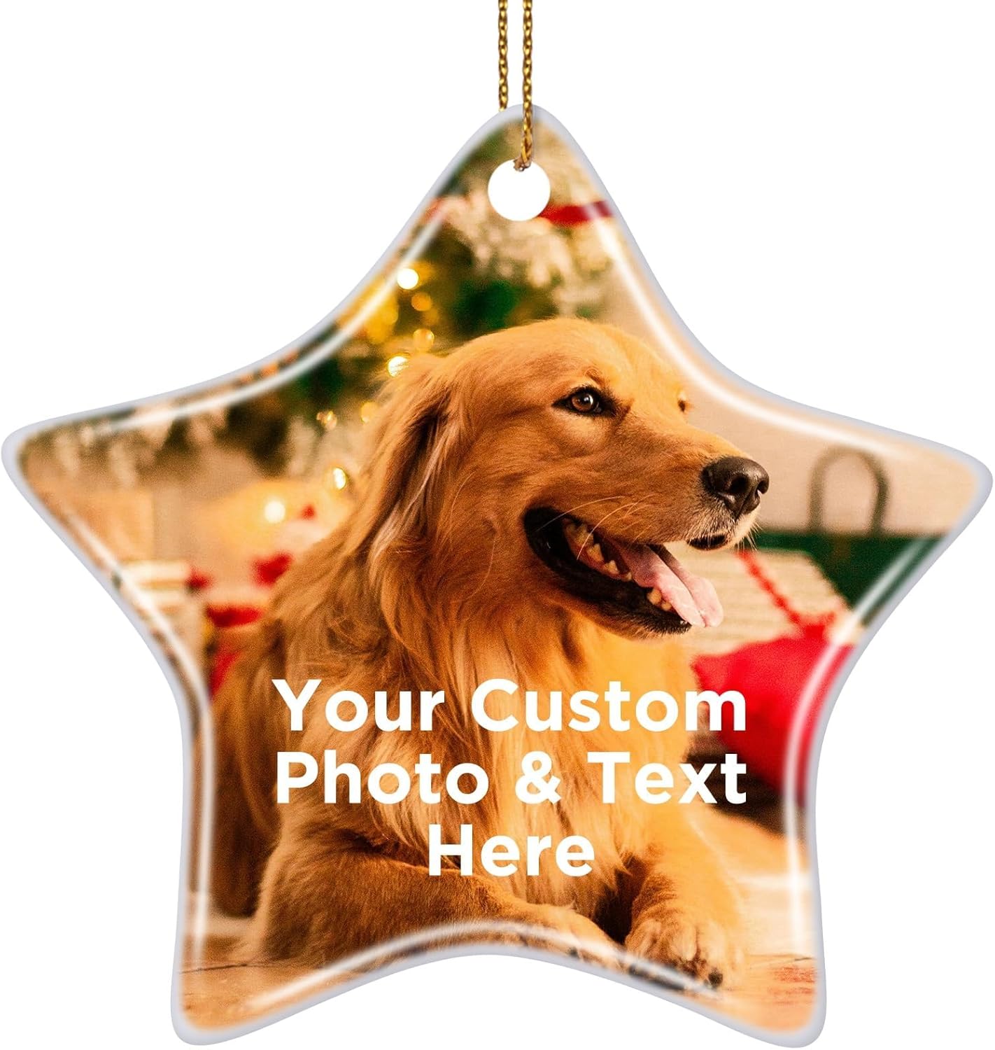 Personalized Christmas Ornaments 2024 Customized with Photo Text Ornament Keepsake Pet First Christmas Ornament Bulk Custom Ceramic Xmas Tree Decorations, Star