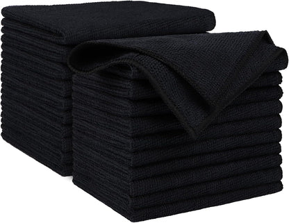 AIDEA Microfiber Cleaning Cloth Black 20PK, Microfiber Towels for Cars, Premium Car Cloth, Dusting Cloth Lint Free Cleaning Rags for SUVs, House, Kitchen, Window, Workshops,12×12"
