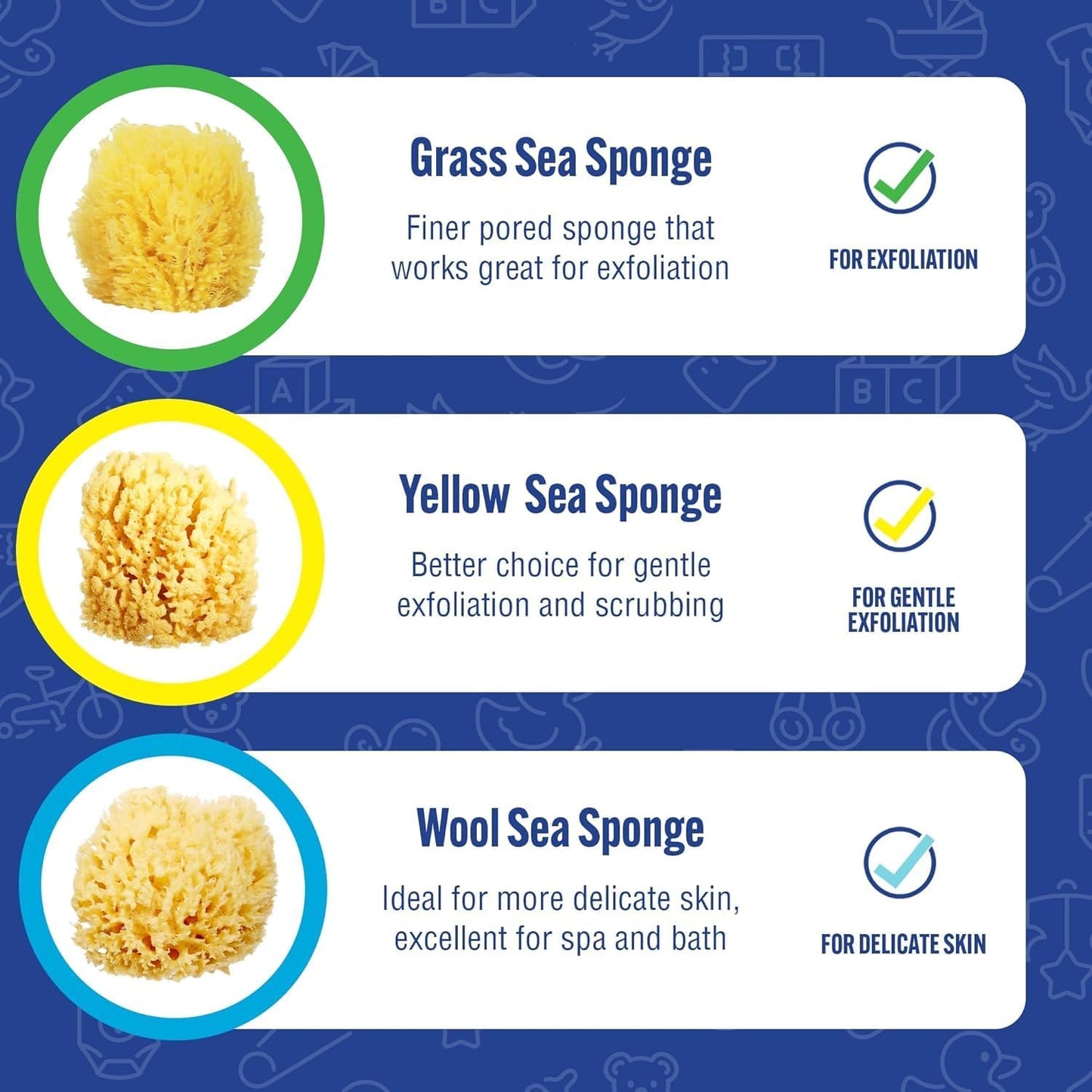 Baby Buddy Natural Bath Sponge, Ultra-Soft Sea Wool, Gentle on Baby's Skin, Hypoallergenic, Biodegradable, 3-Pack, 4in for Baby & Infant Bath Time