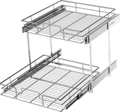 LOVMOR 2 Tier Individual Pull Out Cabinet Organizer 19½" W x 21½" D, Slide Out Kitchen Cabinet Storage Sliding Shelves
