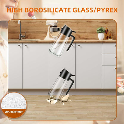 2-in-1 Glass Oil Dispenser & Sprayer - 16oz/470ml Leakproof Bottle for Cooking, Air Fryer, BBQ, Baking, Salad (Transparent Black 1PC)