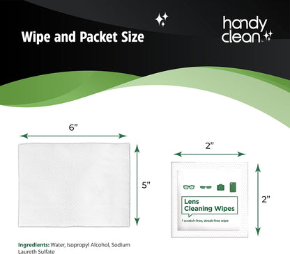 HandyClean Pre-Moistened Lens Cleaning Wipes, Eyeglass Wipes, Screen Wipes, 100 ct of 6 x 5 inches Individually Packed Lens Cleaner Wipes