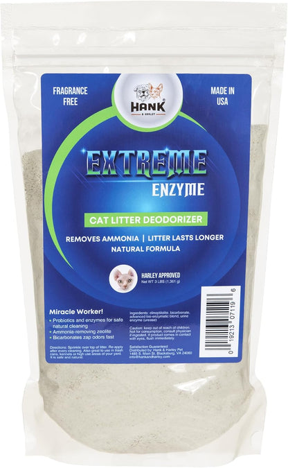 Extreme Enzyme CAT Litter Odor Eliminator, 3 lbs. Triple-Action Deodorizing Powder with Natural enzymes, Ammonia Remover and Activated Baking soda. Made in USA with no Harsh Chemicals or perfumes!