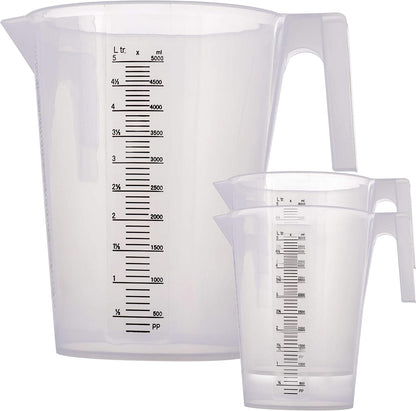 TCP Global 5 Liter (5000ml) Gallon Plastic Graduated Measuring and Mixing Pitcher (Pack of 3) - Holds 5 Quarts 1.25 Gallons- Pouring Cup, Measure & Mix Paint, Resin, Epoxy, Kitchen Cooking Baking