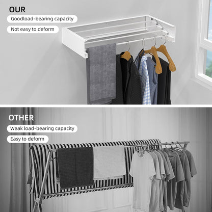 Wall Mounted Drying Rack for Laundry 23.6'', Folding Drying Rack Clothing Wall Mount with 4 Rods, Space Saving for Indoor Outdoor Bathroom Balcony (White, 23.6'')