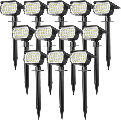 Solar Spot Lights Outdoor Waterproof IP65, 12 Pack Landscape Spotlights with 46 LEDs, 3 Modes Auto On/Off Solar Powered Flood Lights for Outside Pathway, Yard, Garden, Walkway (Cool White)