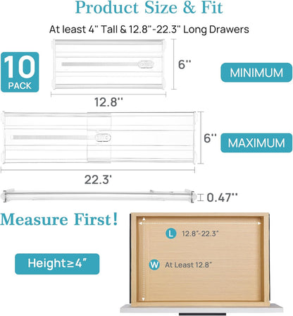 Vtopmart 10 Pack 6" Tall Upgrade Drawer Dividers for Big and Deep Drawer, 12.8"-22.3" Adjustable Expandable Dresser Drawer Organizer, Clear Plastic Separators for Dresser, Baby Supplies, Kitchenware