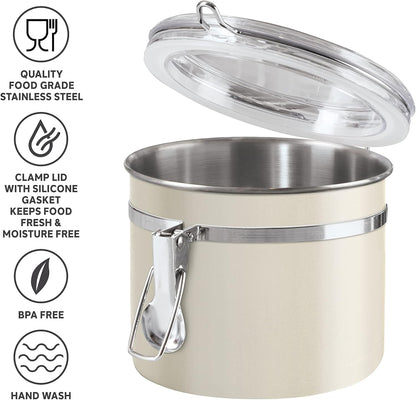 Oggi Stainless Steel Kitchen Canister 26 fl oz, Gray - Airtight Clamp Lid, Clear See-Thru Top - Ideal for Kitchen Storage, Food Storage, Pantry Storage. Size 5" x 3.5".