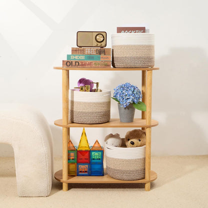 Small Basket for Organizing | Cube Shelf Closet Storage Baskets | 9.7×9.7×7.1” | Woven Rope Gift Basket | Nursery | Round 3 Packs Gradient Brown