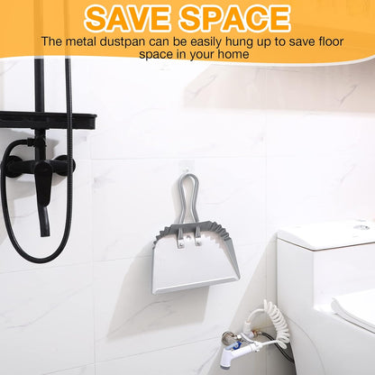 Mumufy 4 Pack 12 inch Heavy Duty Metal Dustpan Large Wide Dust Pans for Household Handheld Wide Scooper and Debris Cleaning Tool Ideal for Home and Commercial Use (Silver)