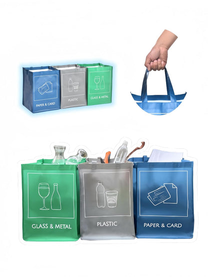 YOUNG DA Reusable Recycle Bags, 3-Piece Separate Recycling Bin Set for Home, Kitchen, and Office - Waterproof Recyclable Waste Sorting Organizer