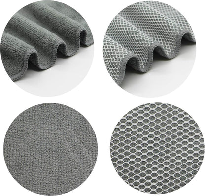 Microfiber Dish Cloths Fast Drying Kitchen Cleaning Cloth Dish Rags Dust Cloths Ultra Absorbent Lint Free Washcloths with Poly Scrub Side 12inch x 12inch 8 Pack (Gray)