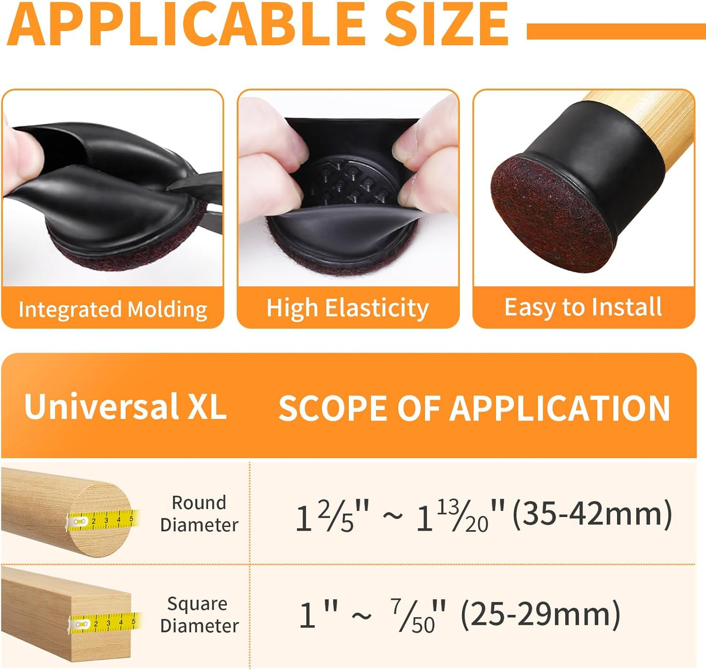 Ezprotekt 24 Pcs Extra Large Chair Leg Floor Protectors for Hardwood Floors, Felt Furniture Pads Covers, Floor Protectors for Chair, Round Bar Stool Leg Protectors Caps (XL Fit: 1.4"-1.65", Black)