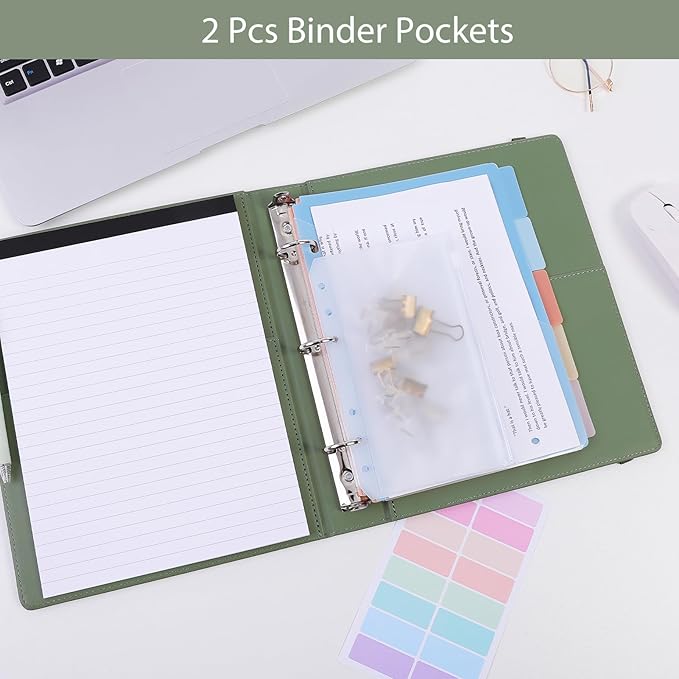 SKYDUE Small 3 Ring Binder with Clipboard, 8" × 10" PU Mini 1 Inch Binder with Notepad, 5 Dividers, and Labels, Clipboard Folder Great for School Office(Fit Half Letter Sized Paper)