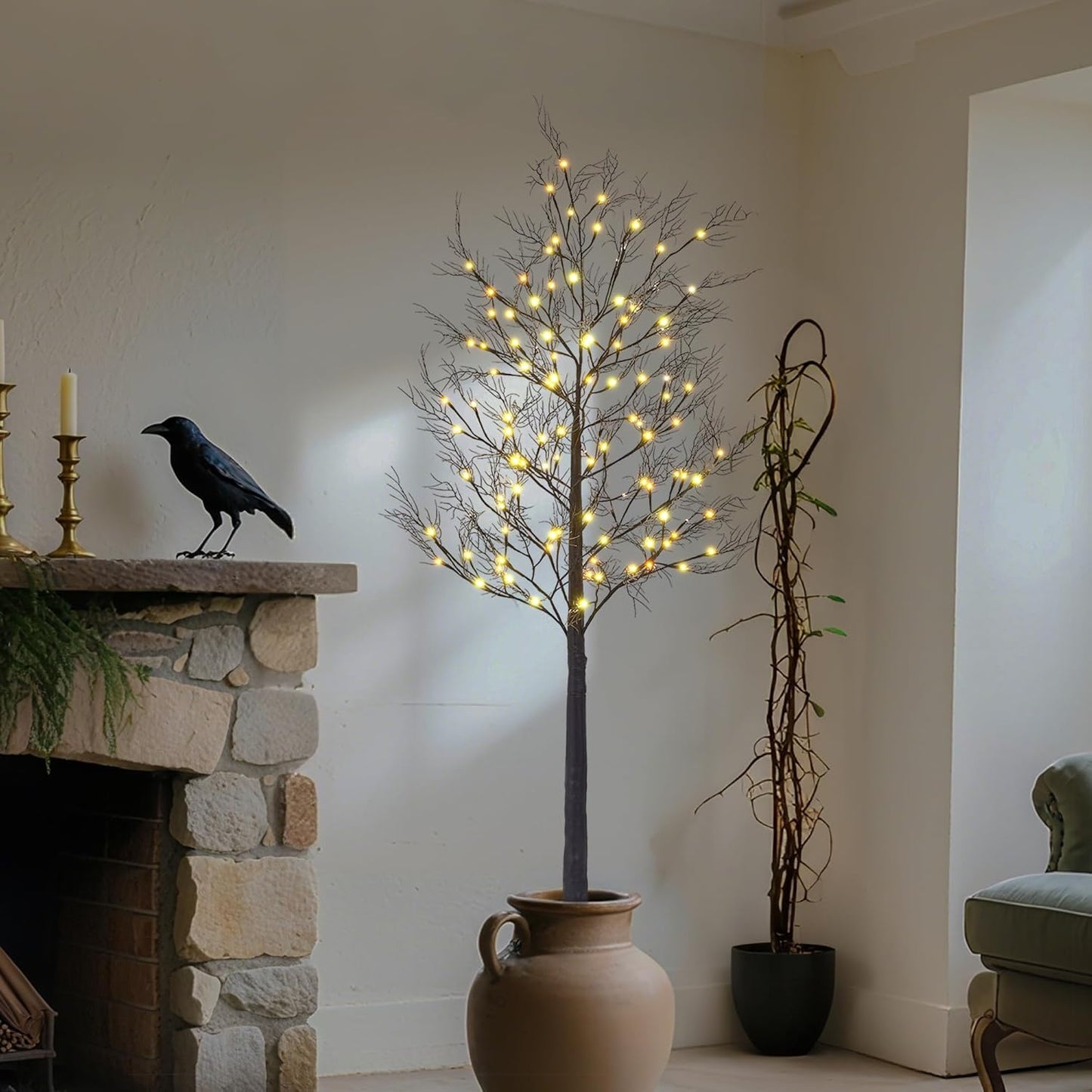 Lightshare 6FT Lighted Willow Tree with 120 Warm LED Lights, Spooky Bare Branch Tree for Indoor Outdoor Decoration, Bendable Branches, Holiday Décor for Porch, Party, Home, Halloween & Christmas