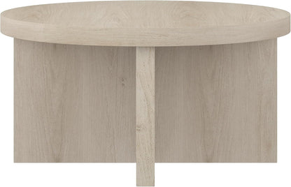 Henn&Hart 33" Round Wood Pedestal Low-Profile Coffee Table for Living Room, Family Room, Office or Apartment, Alder White