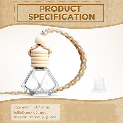 BBTO 50 Pcs Hanging Car Air Freshener Car Diffuser Bottles Empty Glass Perfume Bottle Freshener Diffuser Bottle Pendant for Essential Oil Fragrance Aromatherapy Bottle Ornament(Rhombus)
