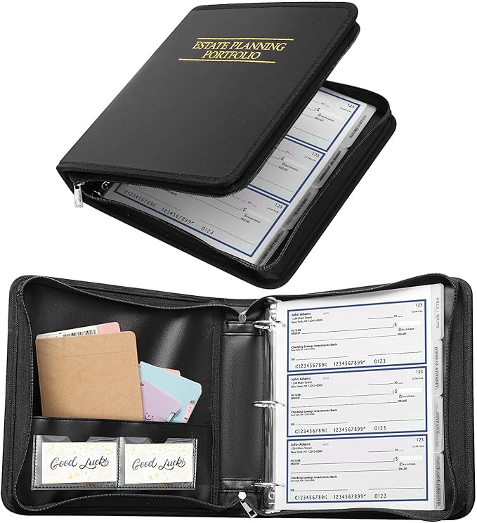 Henoyso Fireproof Estate Planning Portfolio Black 1.5" 3 Ring End of Life Binder with Zip Estate Planning Organizer for Wills, Trusts, Powers of Attorney, 12 Indexed Dividers Included