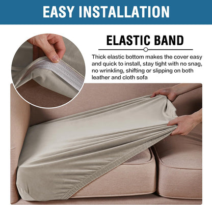H.VERSAILTEX Velvet Stretch Couch Cushion Cover Plush Cushion Slipcover for Loveseat Cushion Furniture Protector Seat Cushion Sofa Cover (2 Piece Medium Sofa Cushion Covers, Oatmeal)