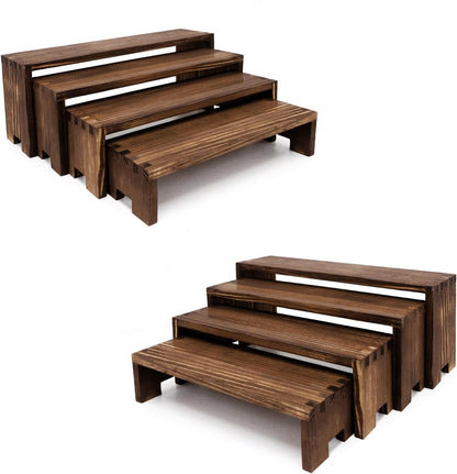 Large Display Wood Risers Wooden Stand 8 Tier Wood Racks Decorative Rectangular, 2 Set 8 Pieces Cupcake Stands Cologne Perfume Organizer Showcase Items(Brown)