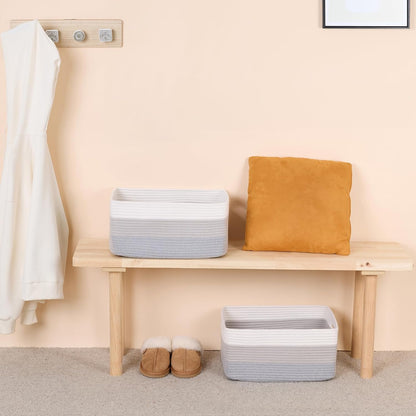 Large Storage Baskets for Shelves, Closet Organizers Bins for Clothes Blanket Towels, Baby Nursery, Toy Baskets Box, Woven Rope Baskets, 17 x 13 x 7.5”, 3 Packs Gradient Grey