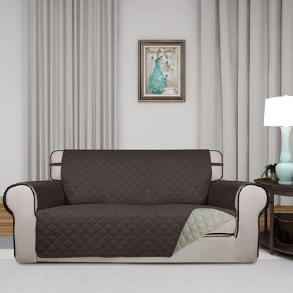 PureFit Reversible Quilted Sofa Cover, Water Resistant Slipcover Furniture Protector, Washable Couch Cover with Non Slip and Elastic Straps for Kids, Dogs, Pets (Oversized Loveseat, Chocolate/Beige)